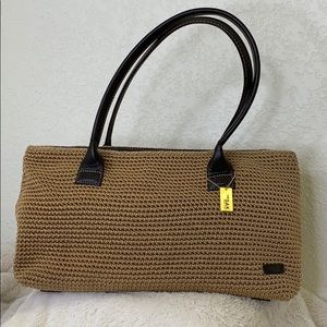 The Sak Taupe Woven Fabric Bag Brown Leather trim